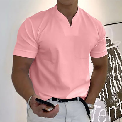Summer Short Sleeve Shirt for Men – Plus Size Fitness Sports T-Shirt with Elastic Cotton and Pocket