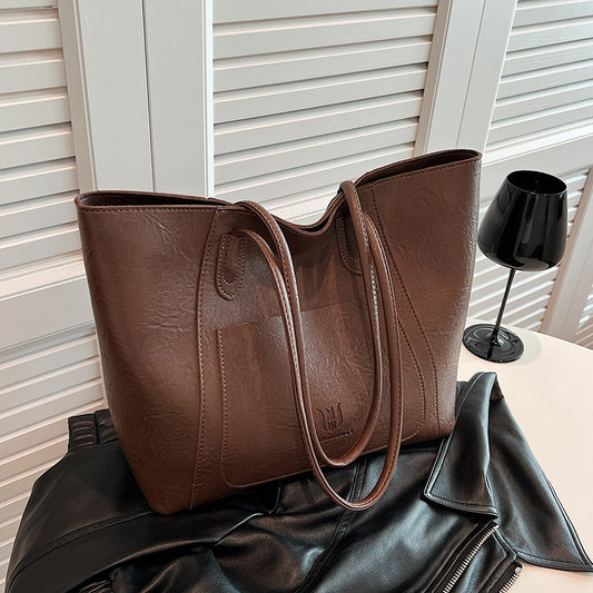 Casual Retro Shoulder Bag with Textured Design, Commuter Tote for Women