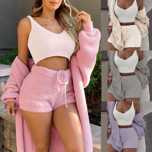 Winter Sexy Pajama Set for Women – Soft Long Sleeve Vest & Shorts Set for Cozy Home Wear