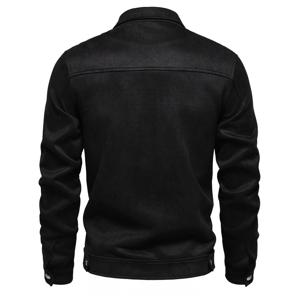 Men's Fashion Lapel Zipper Suede Jacket for Autumn and Winter Outdoor Wear