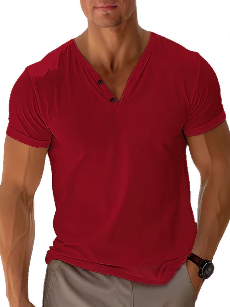 Men's Summer Beach T-shirt – Short Sleeve Solid Color Casual Regular Fit Top