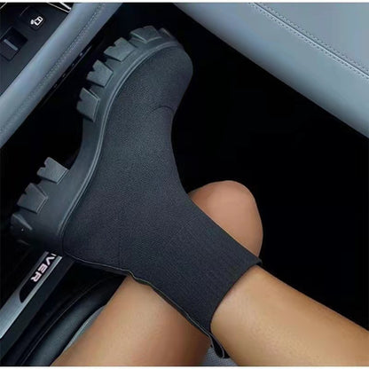 Women's Sock Boots - Platform Chunky Heel Shoes, Trendy Style