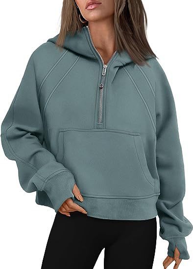 Women's Zipper Hoodie Sweatshirt – Loose Fit Long Sleeve Pullover with Pocket for Winter & Fall Outfits