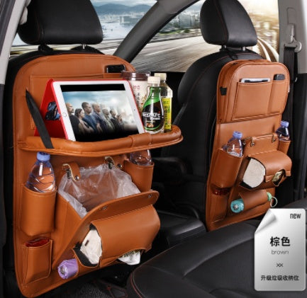 Premium Leather Car Seat Organizer - Waterproof Backseat Storage with Foldable Tray for Ultimate Vehicle Organization