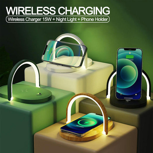 3-in-1 Foldable Wireless Charger & LED Reading Lamp – 15W Fast Charging Wireless Charging Station with Night Light