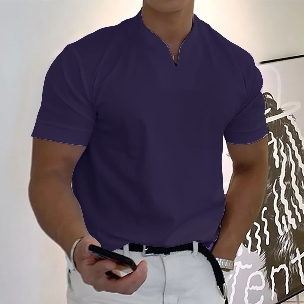 Summer Short Sleeve Shirt for Men – Plus Size Fitness Sports T-Shirt with Elastic Cotton and Pocket