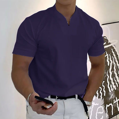 Summer Short Sleeve Shirt for Men – Plus Size Fitness Sports T-Shirt with Elastic Cotton and Pocket
