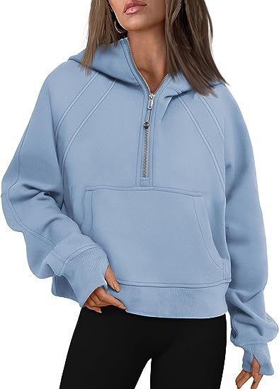 Women's Zipper Hoodie Sweatshirt – Loose Fit Long Sleeve Pullover with Pocket for Winter & Fall Outfits