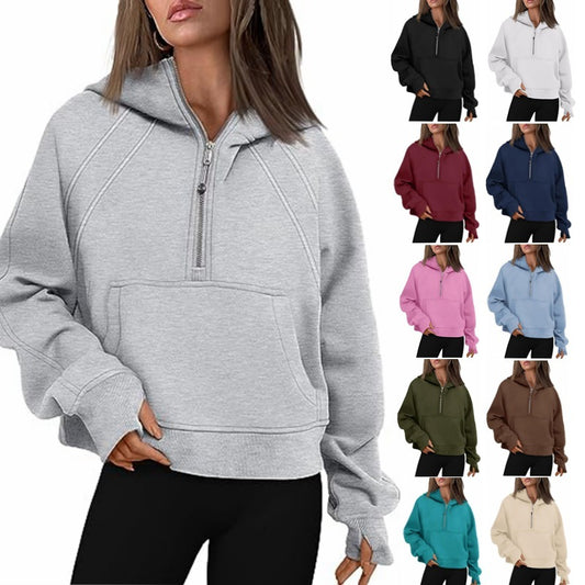 Women's Zipper Hoodie Sweatshirt – Loose Fit Long Sleeve Pullover with Pocket for Winter & Fall Outfits