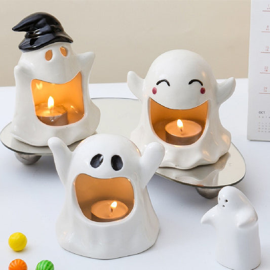 Premium Halloween Ghost Ceramic Ornaments - Handcrafted Spooky Decorations for Festive Home Décor