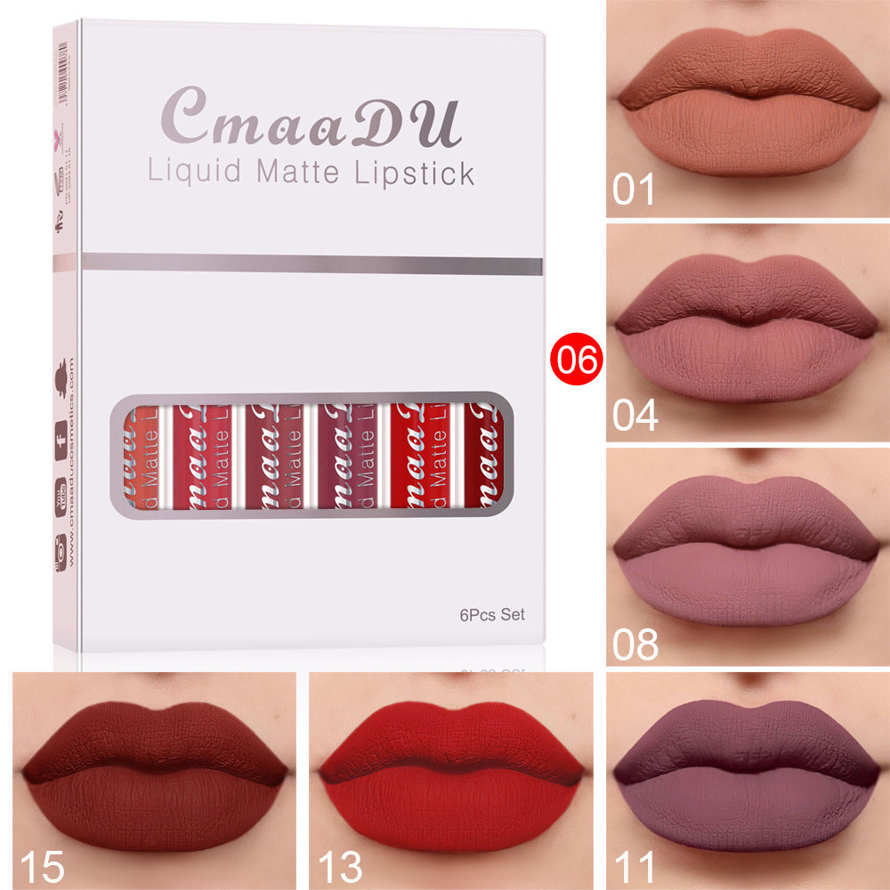 6-Piece Matte Waterproof Lipstick Set – Long-Lasting Non-Stick Cup Lip Gloss for All-Day Wear