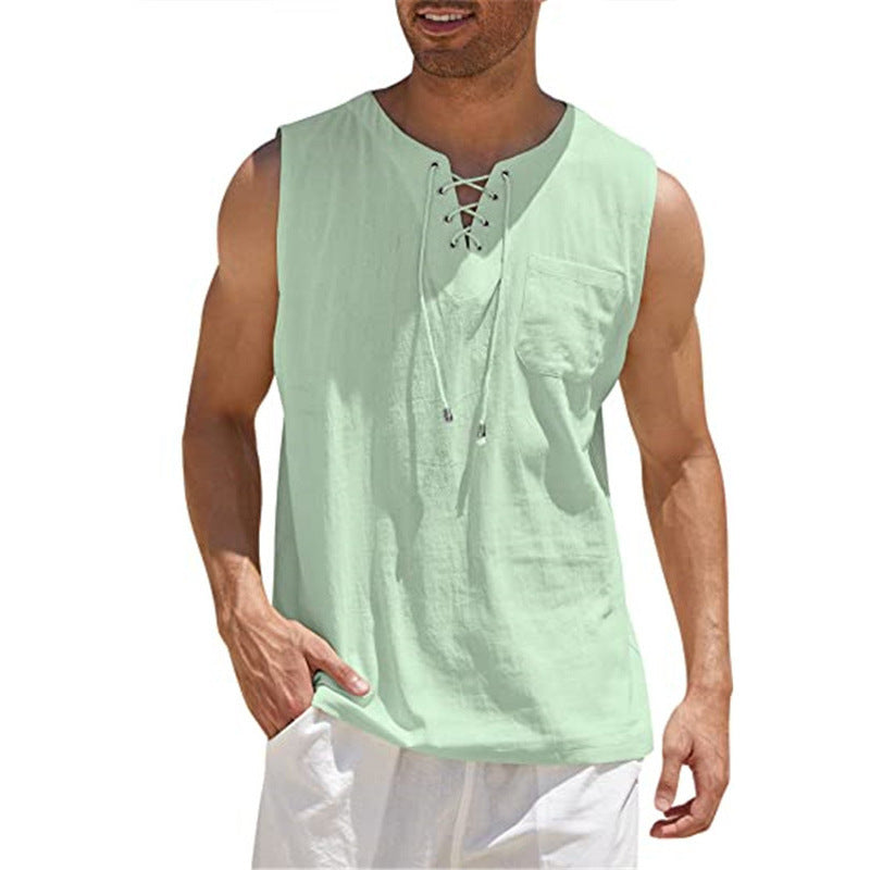 Summer Tank Vest for Men – Collared Tie Short Sleeve T-Shirt