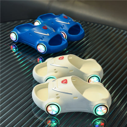 Kids Glowing Slippers – Cartoon Car Sandals with Anti-Slip Sole, Luminous Summer Beach Shoes for Boys & Girls