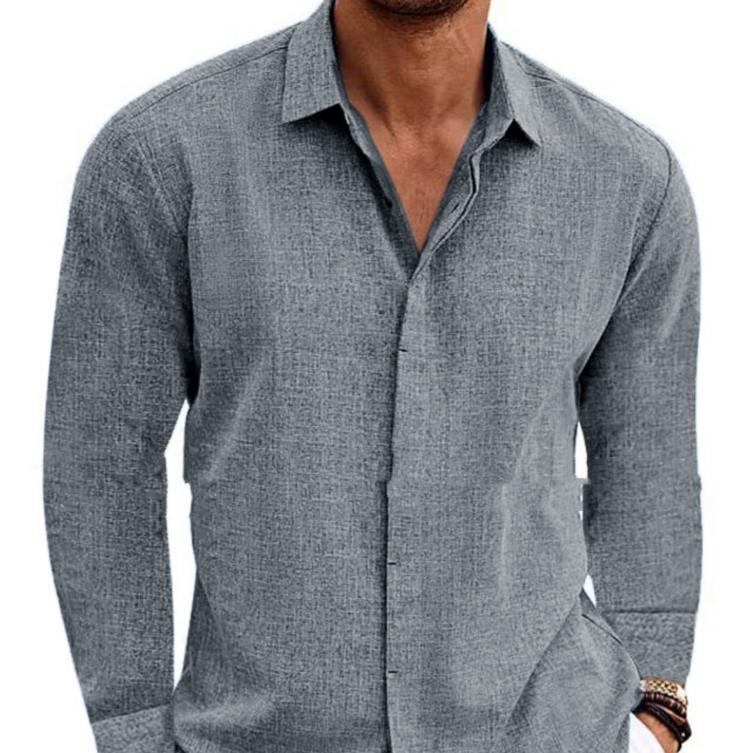 Solid Color Long Sleeve Cotton Linen Shirt for Men – Undershirt Style
