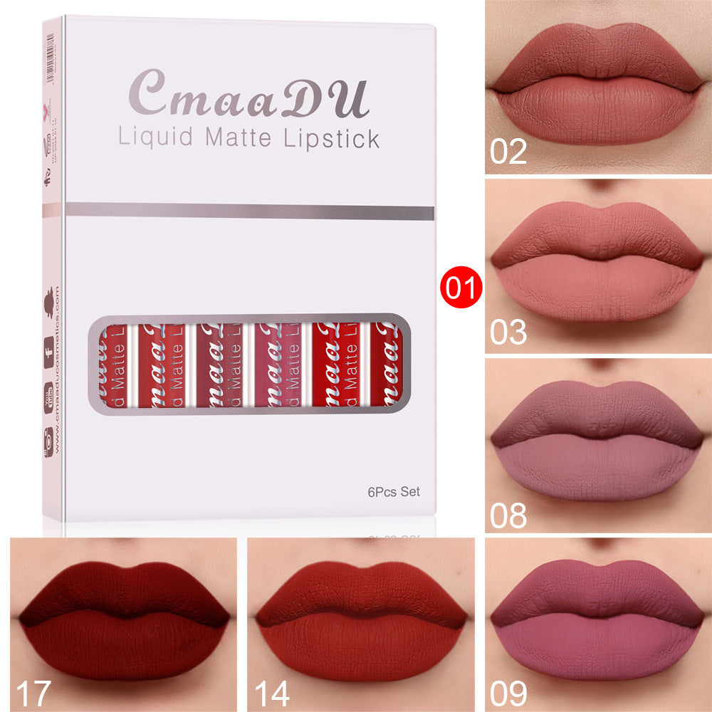 6-Piece Matte Waterproof Lipstick Set – Long-Lasting Non-Stick Cup Lip Gloss for All-Day Wear