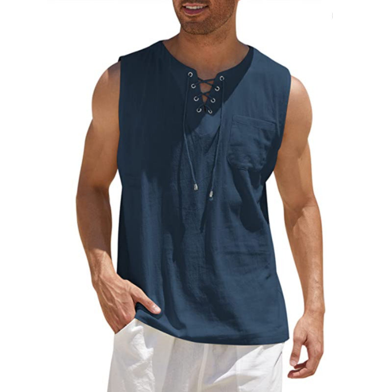 Summer Tank Vest for Men – Collared Tie Short Sleeve T-Shirt
