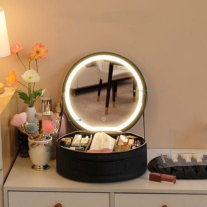 Premium Smart LED Makeup Case - Professional Vanity Organizer with Mirror Lights & Travel Design