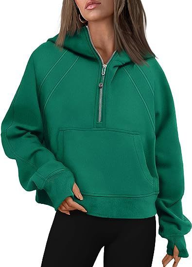Women's Zipper Hoodie Sweatshirt – Loose Fit Long Sleeve Pullover with Pocket for Winter & Fall Outfits