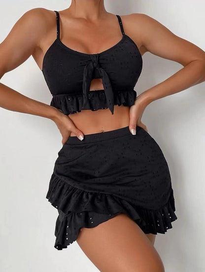 3-Piece Beach Bikini Set – Fashion Ruffle Design with Hip-Hugging Skirt – Summer Swimsuit for Women
