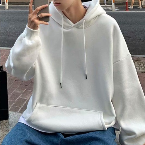 Men's Loose Fit Colorblock Velvet Hoodie – Casual Large Size Student Pullover Coat