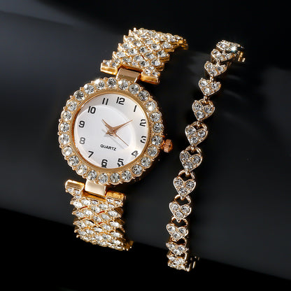 2-Piece Luxury Fashion Jewelry Set - Silver Strap Women's Watch and Alloy Bracelet Wristwatch Gift for Ladies