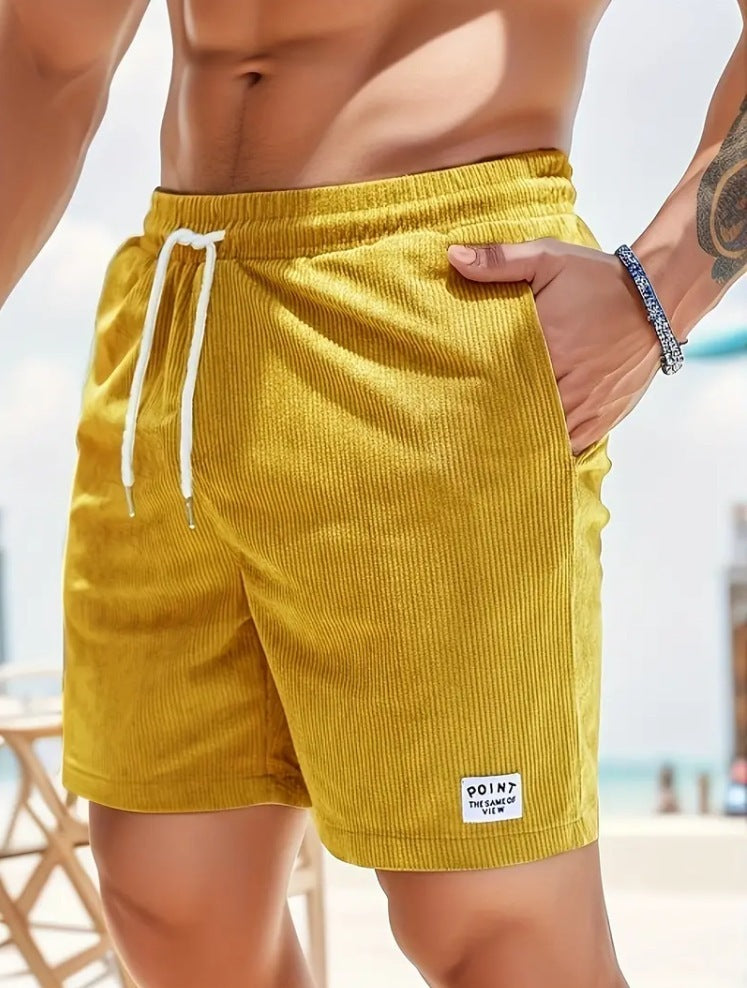 Summer Lace-up Drawstring Shorts for Men, Corduroy Sports Shorts, Casual Summer Pants