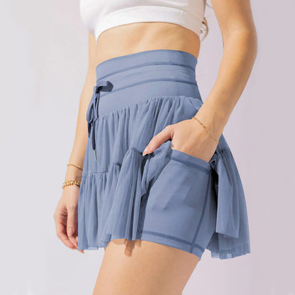 Women's High-Waist Lace-Up Pleated Sports Skirt – Summer Fashion Skirt with Anti-Exposure Safety Pants