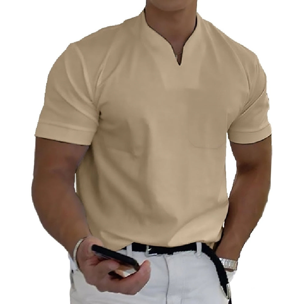 Summer Short Sleeve Shirt for Men – Plus Size Fitness Sports T-Shirt with Elastic Cotton and Pocket