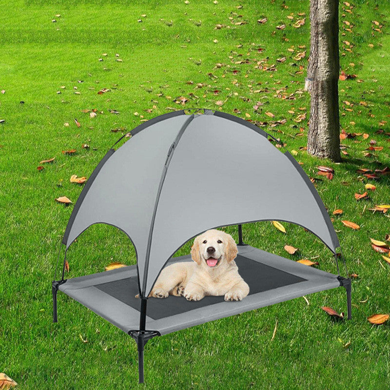 Premium Elevated Outdoor Pet Bed - Covered Camping Cot with UV Protection Canopy
