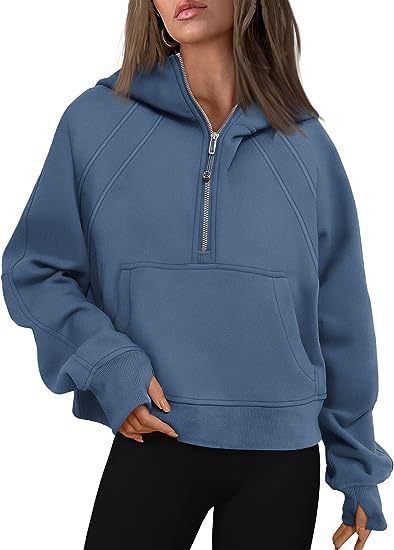 Women's Zipper Hoodie Sweatshirt – Loose Fit Long Sleeve Pullover with Pocket for Winter & Fall Outfits