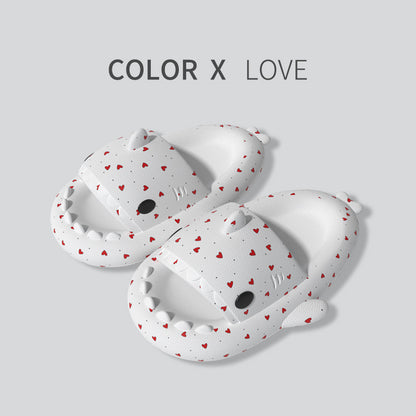 Lovers Shark Slippers for Men & Women – Cute Heart Print Casual Shoes for Couples