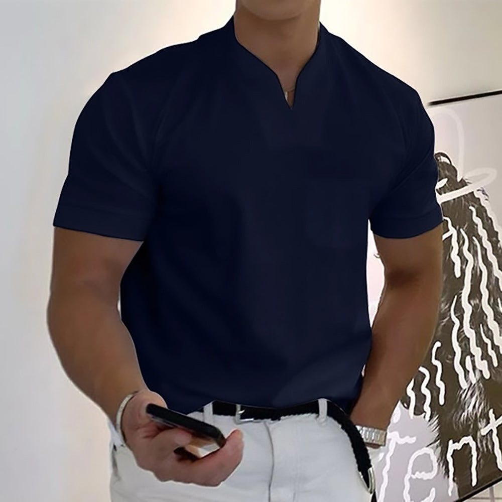 Summer Short Sleeve Shirt for Men – Plus Size Fitness Sports T-Shirt with Elastic Cotton and Pocket