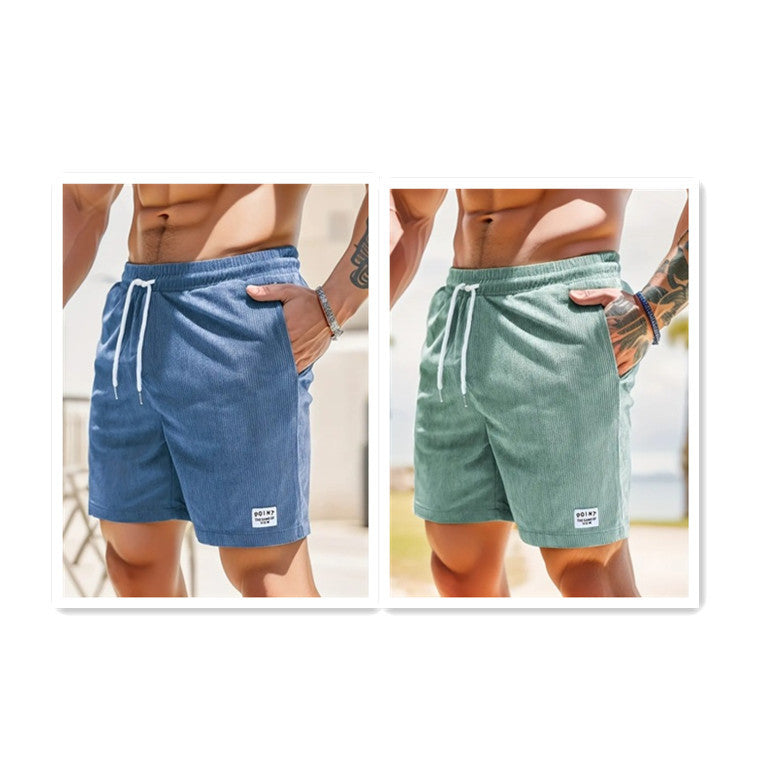 Summer Lace-up Drawstring Shorts for Men, Corduroy Sports Shorts, Casual Summer Pants