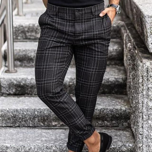 Plaid Print Loose Fit Men's Casual Trousers – Lightweight and Comfortable