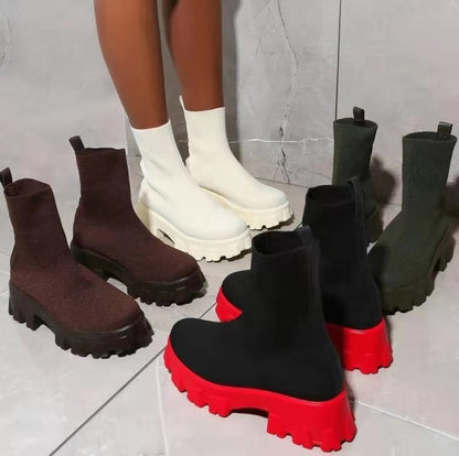 Women's Sock Boots - Platform Chunky Heel Shoes, Trendy Style
