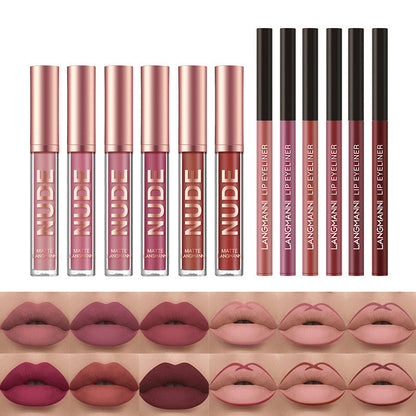 12 Pcs Lipstick & Lip Liner Set – 6 Waterproof Matte Lipsticks + 6 Lip Liner Pens Long Lasting Makeup Gift for Women & Girls