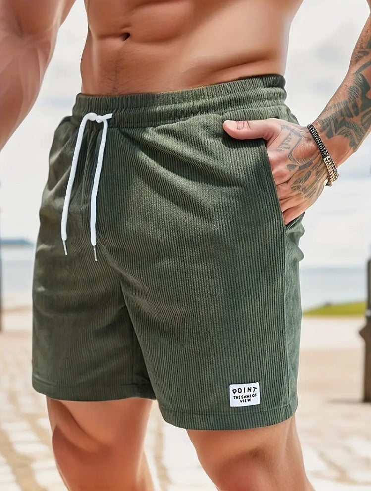 Summer Lace-up Drawstring Shorts for Men, Corduroy Sports Shorts, Casual Summer Pants