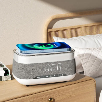 Premium Smart Alarm Clock - 4-in-1 Bedside Station with Bluetooth Speaker, Wireless Charging & Night Light