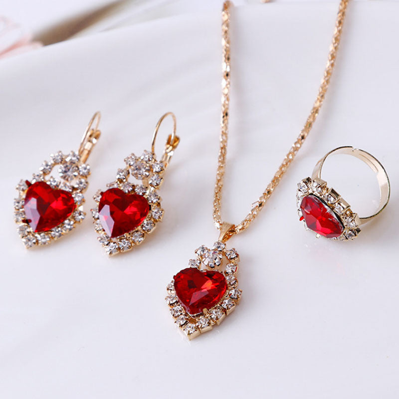 Water Drop Rhinestone Necklace, Earrings, and Ring Set – Elegant Jewelry Set for Women