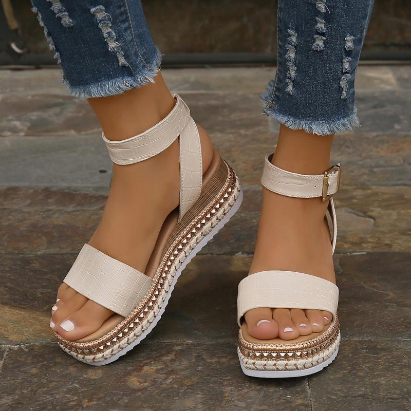 Women's Summer Wedge Sandals – Buckle Strap Hemp Platform Peep Toe Shoes