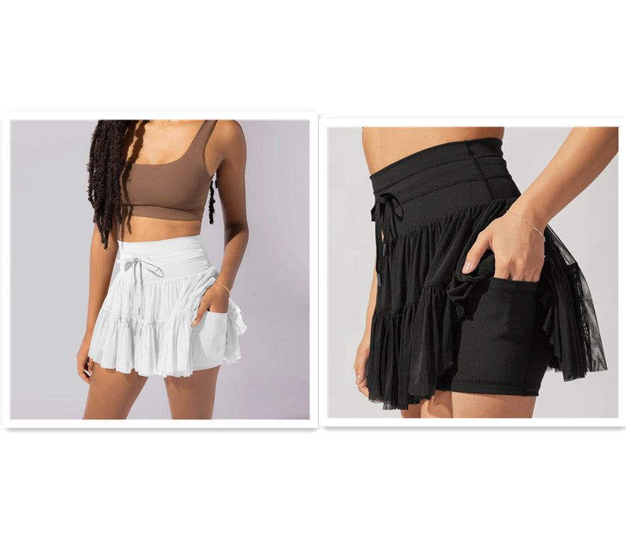Women's High-Waist Lace-Up Pleated Sports Skirt – Summer Fashion Skirt with Anti-Exposure Safety Pants