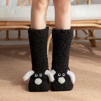 Women's Cute Cartoon Dog Floor Socks – Warm Plush Non-Slip Winter Socks for Cozy Comfort