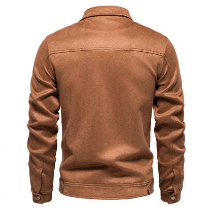 Men's Fashion Lapel Zipper Suede Jacket for Autumn and Winter Outdoor Wear