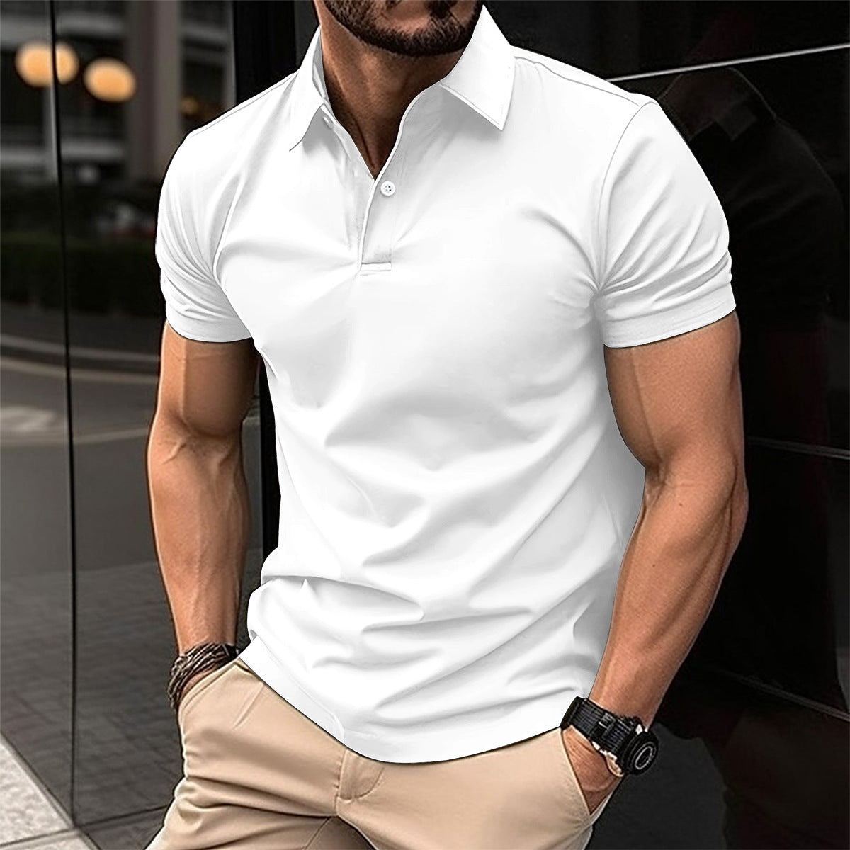 Summer Short Sleeve Polo Shirt for Men – Solid Color Button Lapel Top