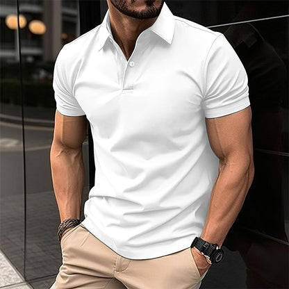 Summer Short Sleeve Polo Shirt for Men – Solid Color Button Lapel Top