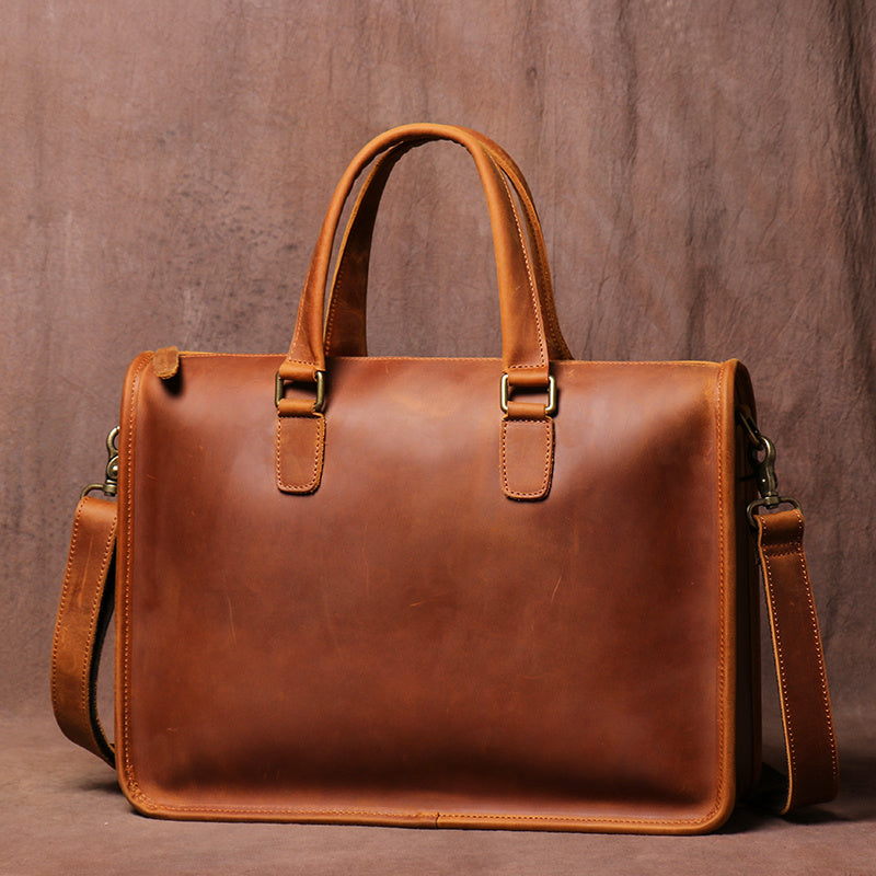 Crazy Horse Leather Briefcase - Men's Laptop Bag, Durable & Stylish