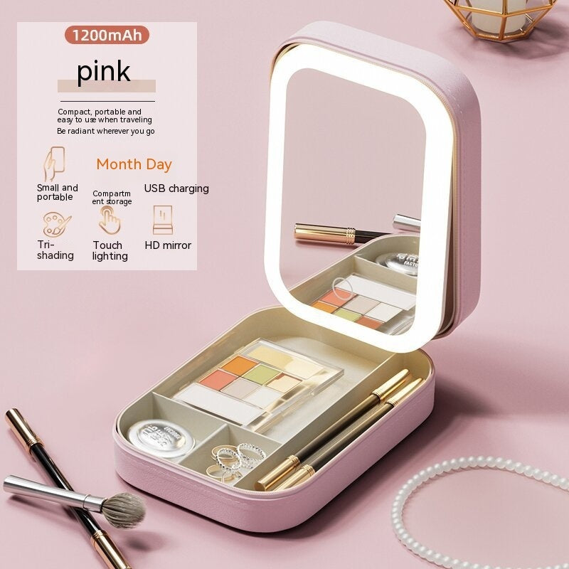 Premium LED Makeup Storage Box - Portable Travel Cosmetic Organizer with Touch-Light Mirror | Beauty Station