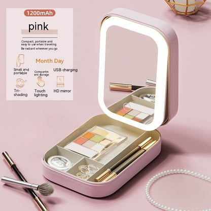 Premium LED Makeup Storage Box - Portable Travel Cosmetic Organizer with Touch-Light Mirror | Beauty Station