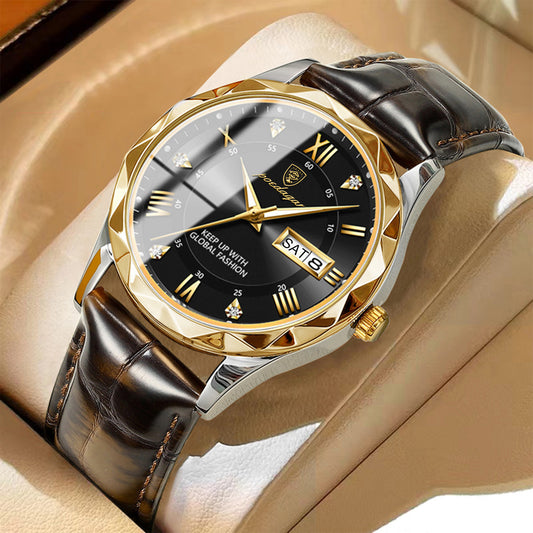 Luxury Leather Belt Men's Quartz Wrist Watch – Fashionable Luxury Timepiece for Men