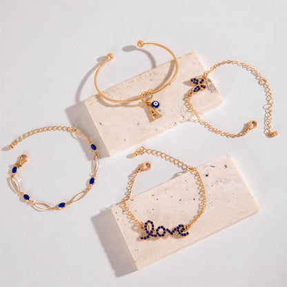 4PCS Blue Flower Love Butterfly Bracelet Set with Rhinestone Design – Valentine's Day Gift for Women